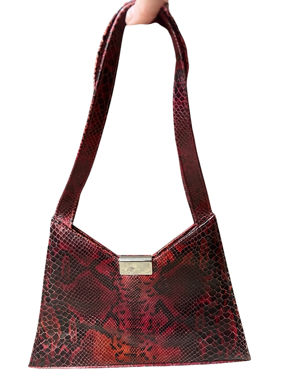 Spanish leather collection by Sergio Zelcer red snakeprint shoulder bag